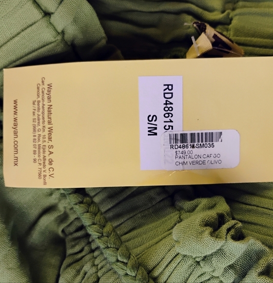 Wayan Natural Wear Cotton Cargo Pants Green Rope Waist Tie Travel Size Small - Picture 8 of 13